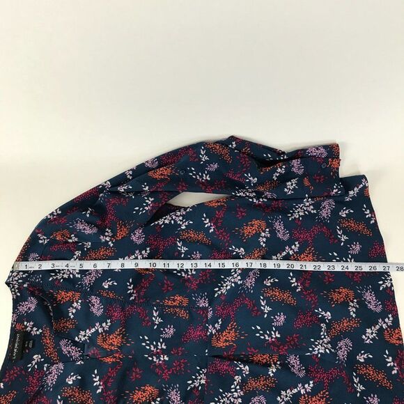 Lane Bryant Floral Leaf Print Blouse Women's Plus 14/16 Roll Tab Split V-Neck - Picture 7 of 10
